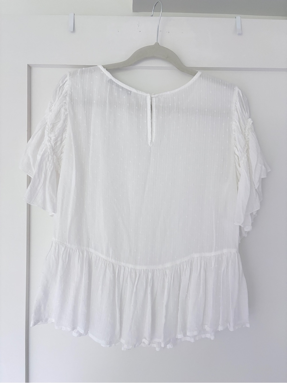 Zara Women’s White Cotton Sheer Eyelet Peplum Blouse - Picture 10 of 15